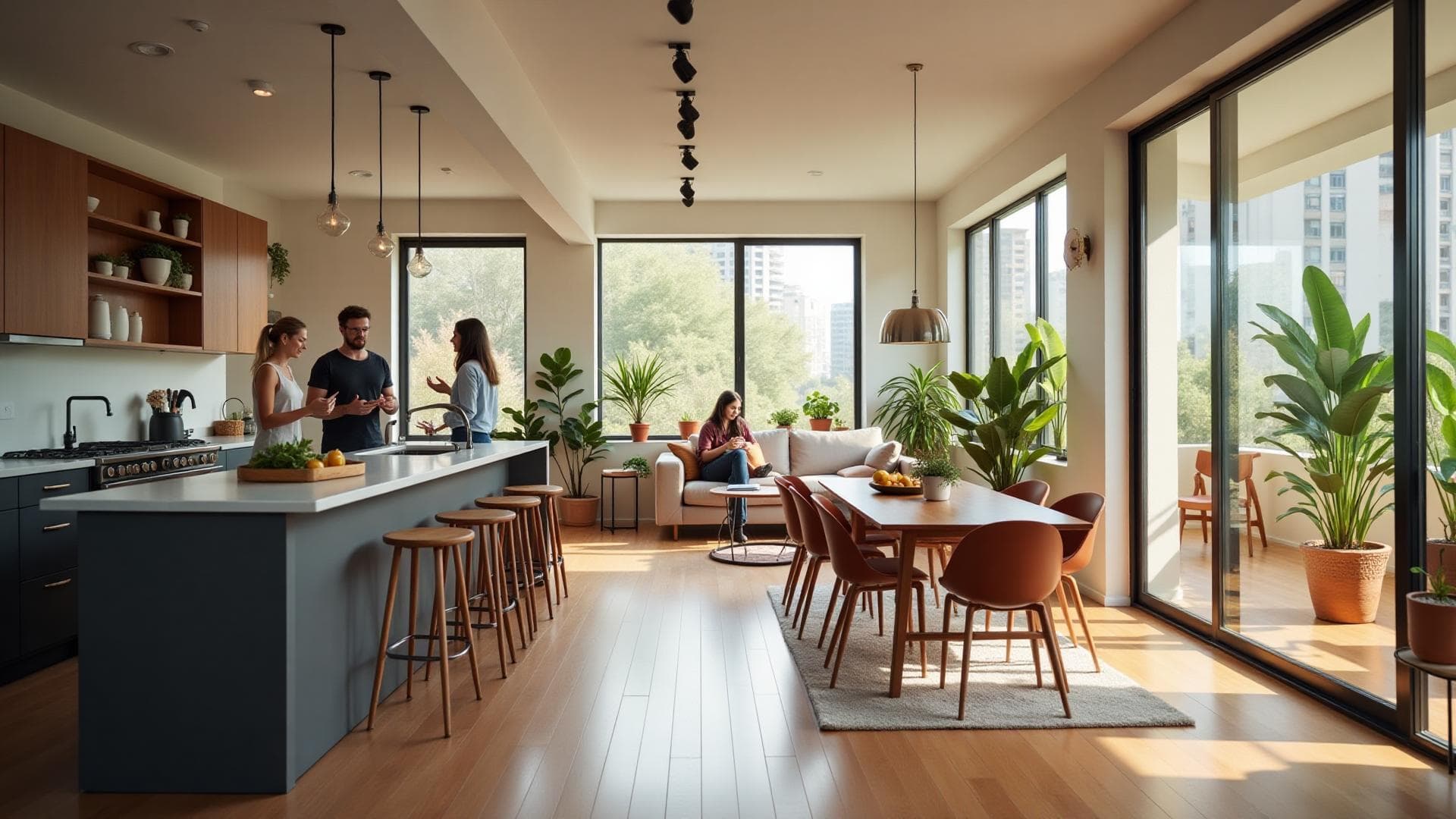 The shared kitchen and dining table that every Man Made house is furnished toward